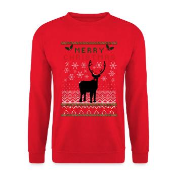 Christmas Knitting Pattern Reindeer - Unisex Sweatshirt - red - Front - Alina (178cm) & Michal (187cm)