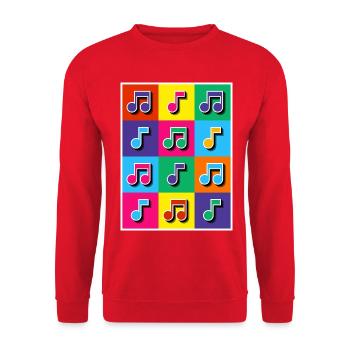 Pop-Art-Musiknoten Mosaik - Unisex Pullover - Rot - Vorne - Alina (178cm) & Michal (187cm)
