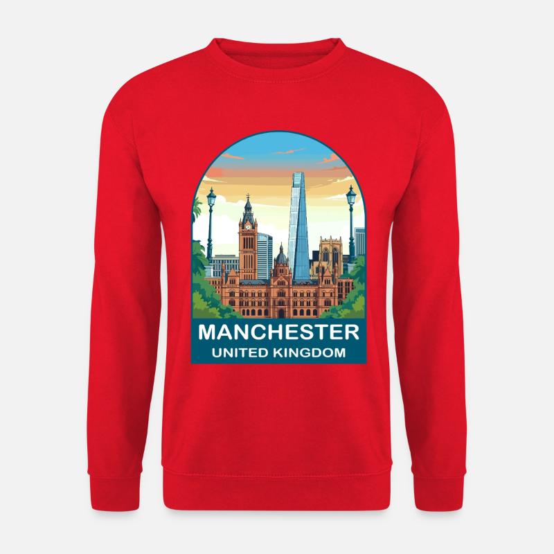 Manchester Skyline UK Reiseplakat-Kunst - Unisex Pullover - Rot