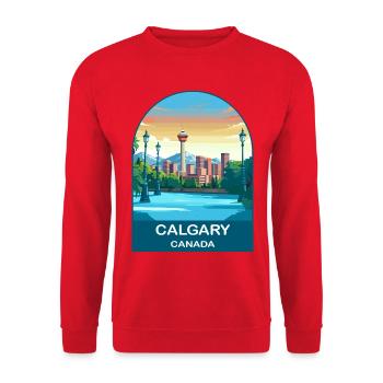 Calgary Canada Tower & Berge Reisekunst - Unisex Pullover - Rot - Vorne - Alina (178cm) & Michal (187cm)