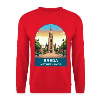 Bredt Niederlande Grote Kerk Vintage Reisekunst - Unisex Pullover - Rot - Vorne - Alina (178cm) & Michal (187cm)