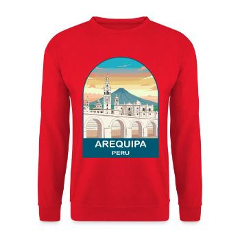 Arequipa Peru Volcano Vintage Travel Poster - Unisex Sweatshirt - red - Front - Alina (178cm) & Michal (187cm)