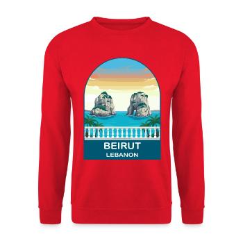 Beirut Lebanon Pigeon Rocks Vintage Travel Poster - Unisex Sweatshirt - red - Front - Alina (178cm) & Michal (187cm)