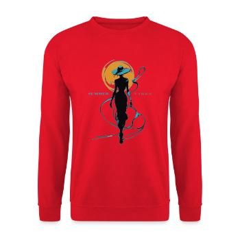 Sommer Feeling Frau spaziert im Sonnenuntergang - Unisex Pullover - Rot - Vorne - Alina (178cm) & Michal (187cm)