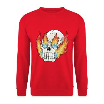 Feuriger Schädel - Unisex Pullover - Rot - Vorne - Alina (178cm) & Michal (187cm)
