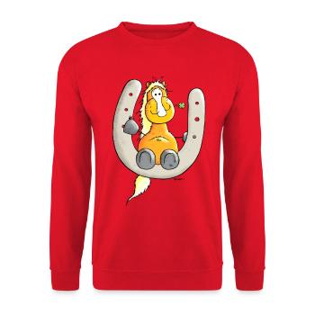 Glückspferd - Pferd - Glück - Unisex Pullover - Rot - Vorne - Alina (178cm) & Michal (187cm)