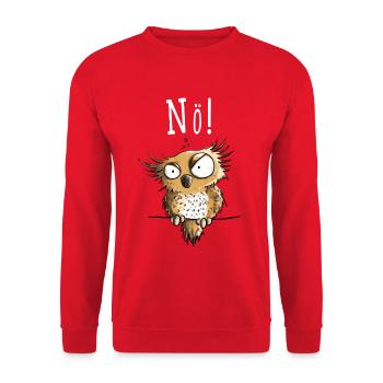 Nö Eule In Montag Morgen Stimmung - Unisex Pullover - Rot - Vorne - Alina (178cm) & Michal (187cm)