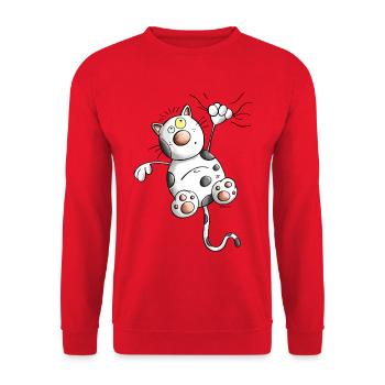 Abenteuerlustige Katze - Unisex Pullover - Rot - Vorne - Alina (178cm) & Michal (187cm)