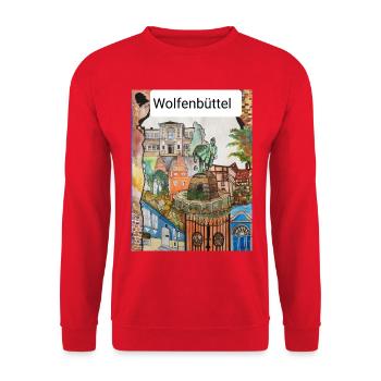 EG Wolfenbüttel I Stadt I Aquarell Gerecke - Unisex Pullover - Rot - Vorne - Alina (178cm) & Michal (187cm)