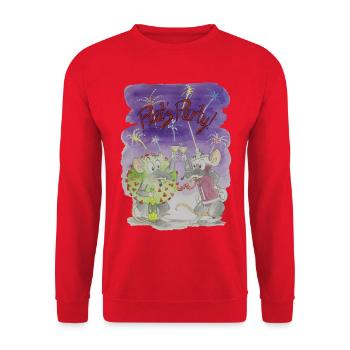 Ratfoodz' Rat'z Party (Frontprint) by RatzDesign - Unisex Pullover - Rot - Vorne - Alina (178cm) & Michal (187cm)