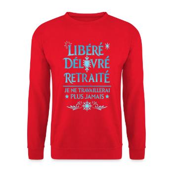 Released, Delivered, Retired - Unisex Sweatshirt - red - Front - Alina (178cm) & Michal (187cm)