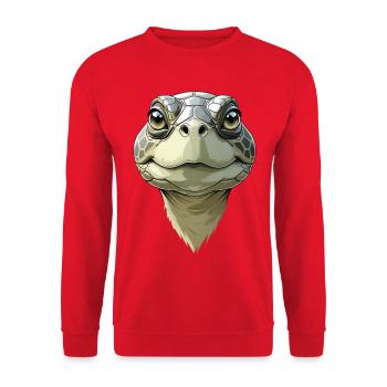 Lustiger Schildkrötenkopf - Unisex Pullover - Rot - Vorne - Alina (178cm) & Michal (187cm)