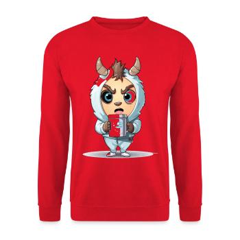 Hoodie Monster with Coffee Mug - Unisex Sweatshirt - red - Front - Alina (178cm) & Michal (187cm)