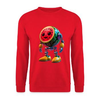 Wassermelonenroboter mit einem Lächeln - Unisex Pullover - Rot - Vorne - Alina (178cm) & Michal (187cm)