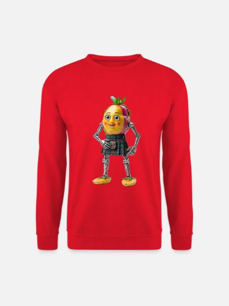 Niedlicher schottischer Drachenfruchtroboter im Kilt - Unisex Pullover - Rot