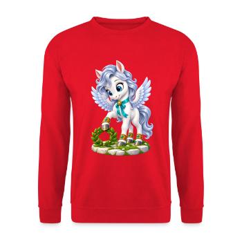 Flügelpony Blumenkranz - Unisex Pullover - Rot - Vorne - Alina (178cm) & Michal (187cm)