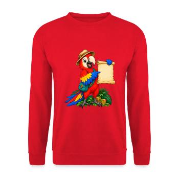 Abenteuer Papagei mit Karte - Unisex Pullover - Rot - Vorne - Alina (178cm) & Michal (187cm)