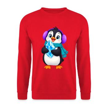 Kuschelpinguin mit Eiskristall - Unisex Pullover - Rot - Vorne - Alina (178cm) & Michal (187cm)