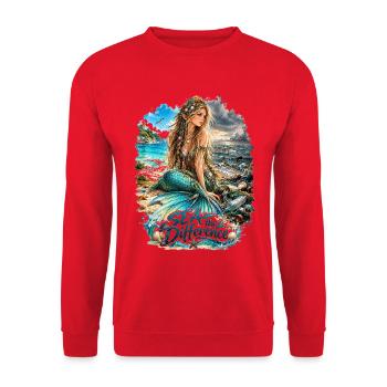 Meerjungfrau am Strand – Sea the Difference - Unisex Pullover - Rot - Vorne - Alina (178cm) & Michal (187cm)