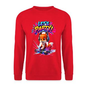 Fox DJ: Lasst uns feiern - Unisex Pullover - Rot - Vorne - Alina (178cm) & Michal (187cm)