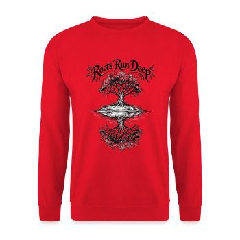 Wurzeltiefer Baum - Unisex Pullover - Rot - Vorne - Alina (178cm) & Michal (187cm)