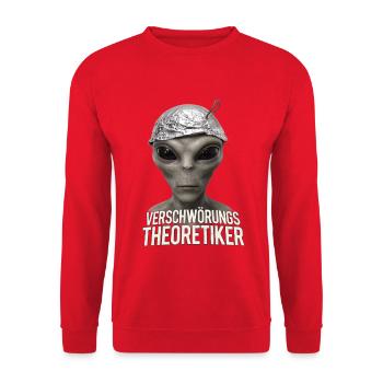 Alien Verschwörungs-Theoretiker - Unisex Pullover - Rot - Vorne - Alina (178cm) & Michal (187cm)