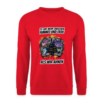 Zwischen Himmel und Erde Muster - Unisex Pullover - Rot - Vorne - Alina (178cm) & Michal (187cm)