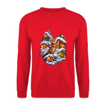 Zwergmanguste im Adventskalender-Bergdorf - Unisex Pullover - Rot - Vorne - Alina (178cm) & Michal (187cm)