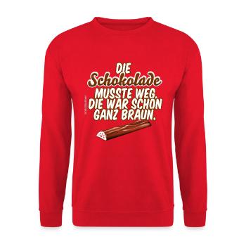 Schokolade musste weg - Unisex Pullover - Rot - Vorne - Alina (178cm) & Michal (187cm)