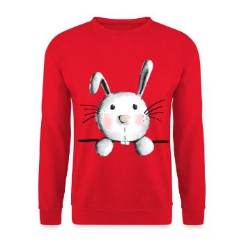 Knuffiger Hase - Häschen - Hasen - Kaninchen - Unisex Pullover - Rot - Vorne - Alina (178cm) & Michal (187cm)