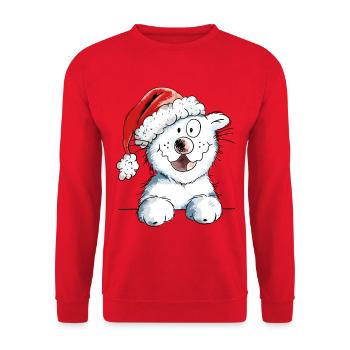Neugierige Weihnachtskatze - Katze - Geschenk - Unisex Pullover - Rot - Vorne - Alina (178cm) & Michal (187cm)