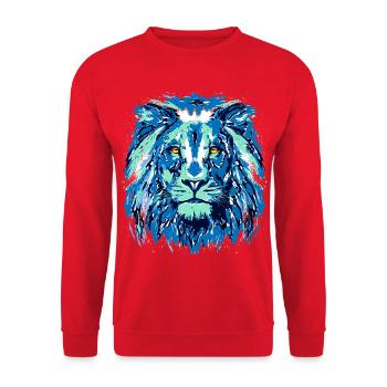 Lion Bleu - Tête de Lion - Signe du Zodiaque Lion - Sweat-shirt Unisexe - rouge - Devant - Alina (178cm) & Michal (187cm)