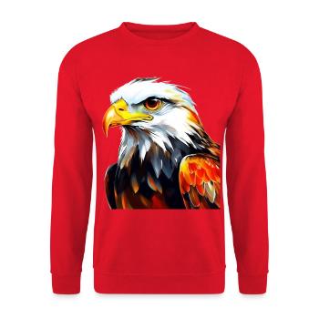 Bunter Adlerkopf Illustration - Unisex Pullover - Rot - Vorne - Alina (178cm) & Michal (187cm)