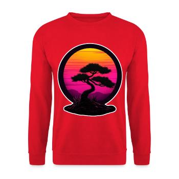 Bonsai in Neon Sunset – Retro Nature Design - Unisex Sweatshirt - red - Front - Alina (178cm) & Michal (187cm)