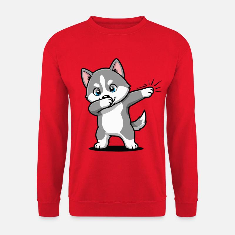 Dabbing Husky – Lustiger Hund im Cartoon Stil - Unisex Pullover - Rot