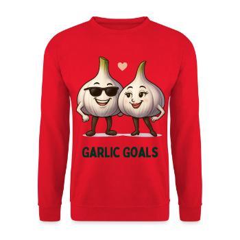 Garlic Goals Paar Knoblauch karikatur  - Unisex Pullover - Rot - Vorne - Alina (178cm) & Michal (187cm)