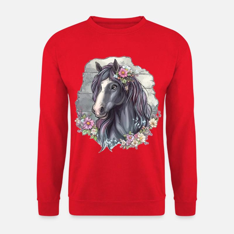 Pferd mit Blüten - Unisex Pullover - Rot
