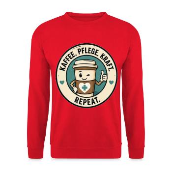 Kaffee Pflege Kraft Wiederholen - Unisex Pullover - Rot - Vorne - Alina (178cm) & Michal (187cm)