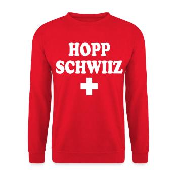 Hopp schwiiz - Sweat-shirt Unisexe - rouge - Devant - Alina (178cm) & Michal (187cm)