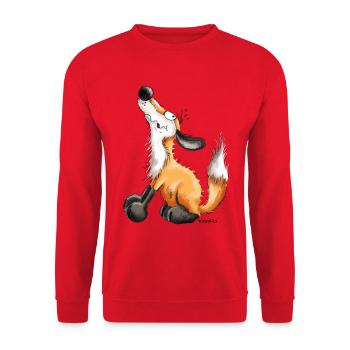 Lustiger Fuchs - Fox - Tiere - Comic - Fun - Art - Unisex Pullover - Rot - Vorne - Alina (178cm) & Michal (187cm)