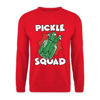 Pickle Squad Gurken Team Gurkenglas Gurkentruppe - Unisex Pullover - Rot - Vorne - Alina (178cm) & Michal (187cm)