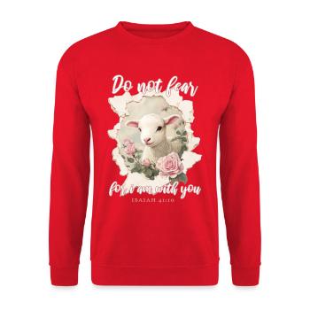Lamm Christlich Bibelvers - Unisex Pullover - Rot - Vorne - Alina (178cm) & Michal (187cm)