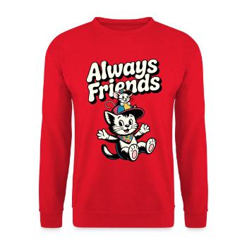 Always Friends Katzen Maus Illustration - Unisex Pullover - Rot - Vorne - Alina (178cm) & Michal (187cm)