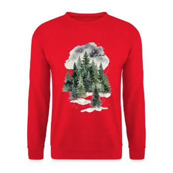 Nachtwald Winterwald Aquarell - Unisex Pullover - Rot - Vorne - Alina (178cm) & Michal (187cm)