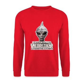 Verschwörungstheoretiker Alien - Unisex Pullover - Rot - Vorne - Alina (178cm) & Michal (187cm)