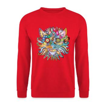 Gazou die blühende Katze - Unisex Pullover - Rot - Vorne - Alina (178cm) & Michal (187cm)