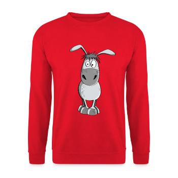 Witziger Grauer Esel - Tiere - Comic - Unisex Pullover - Rot - Vorne - Alina (178cm) & Michal (187cm)