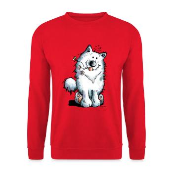 Knuffiger Samojede - Unisex Pullover - Rot - Vorne - Alina (178cm) & Michal (187cm)