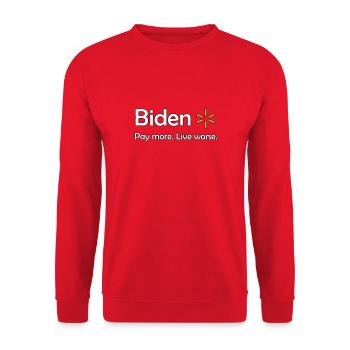 Biden Wirtschaftskritik T-Shirt - Unisex Pullover - Rot - Vorne - Alina (178cm) & Michal (187cm)