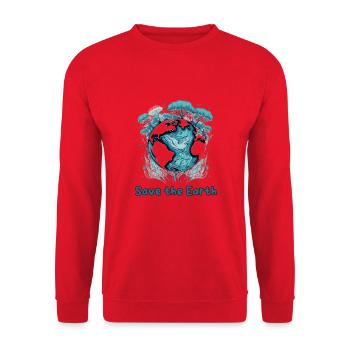 Gardien de la Terre : Globe et arbres turquoise - Sweat-shirt Unisexe - rouge - Devant - Alina (178cm) & Michal (187cm)